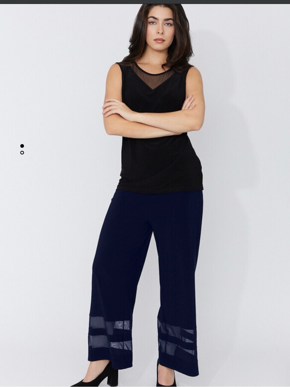 Frank Lyman Design Navy Wide-Leg Pants with Mesh Insets